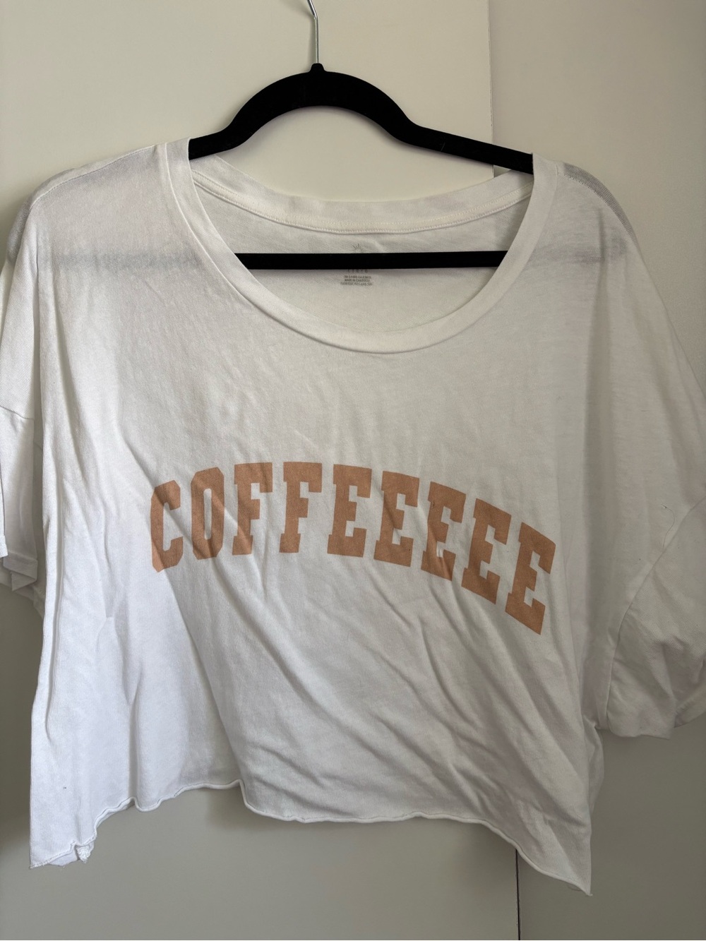 aerie White Crop Tee with Tan 'COFFEEEE' Graphic